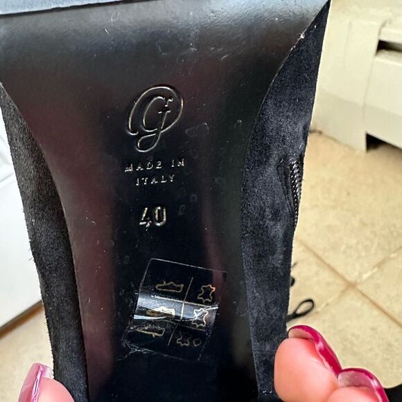 M. GEMI booties size 40 women’s size 9 black suede fur Heeled boots leather - Picture 8 of 9